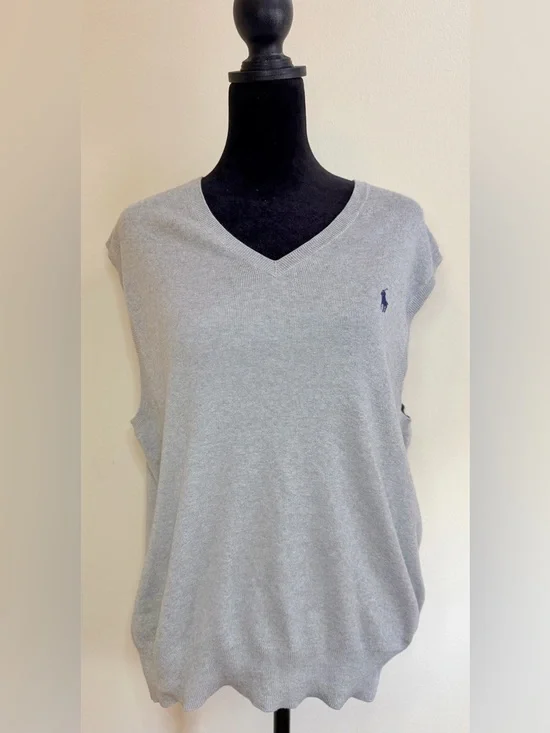 Polo Ralph Lauren Pima Cotton Sweater Vest Mens M Gray Blue Classic Preppy Lux - Picture 5 of 8